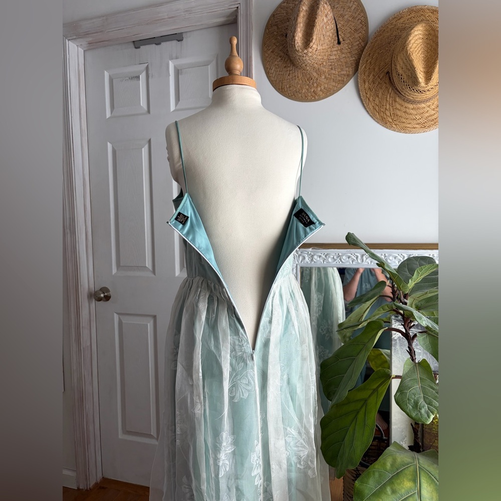 Vintage Dana Buchman Lined Silk Maxi Dress Mint Green Floral Sz 8 Cottagecore - Picture 7 of 9